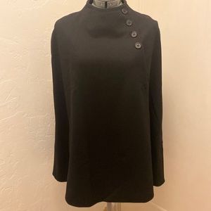 Theory Wool Stretch Fitted Sleek Black Cape Poncho size Medium $598